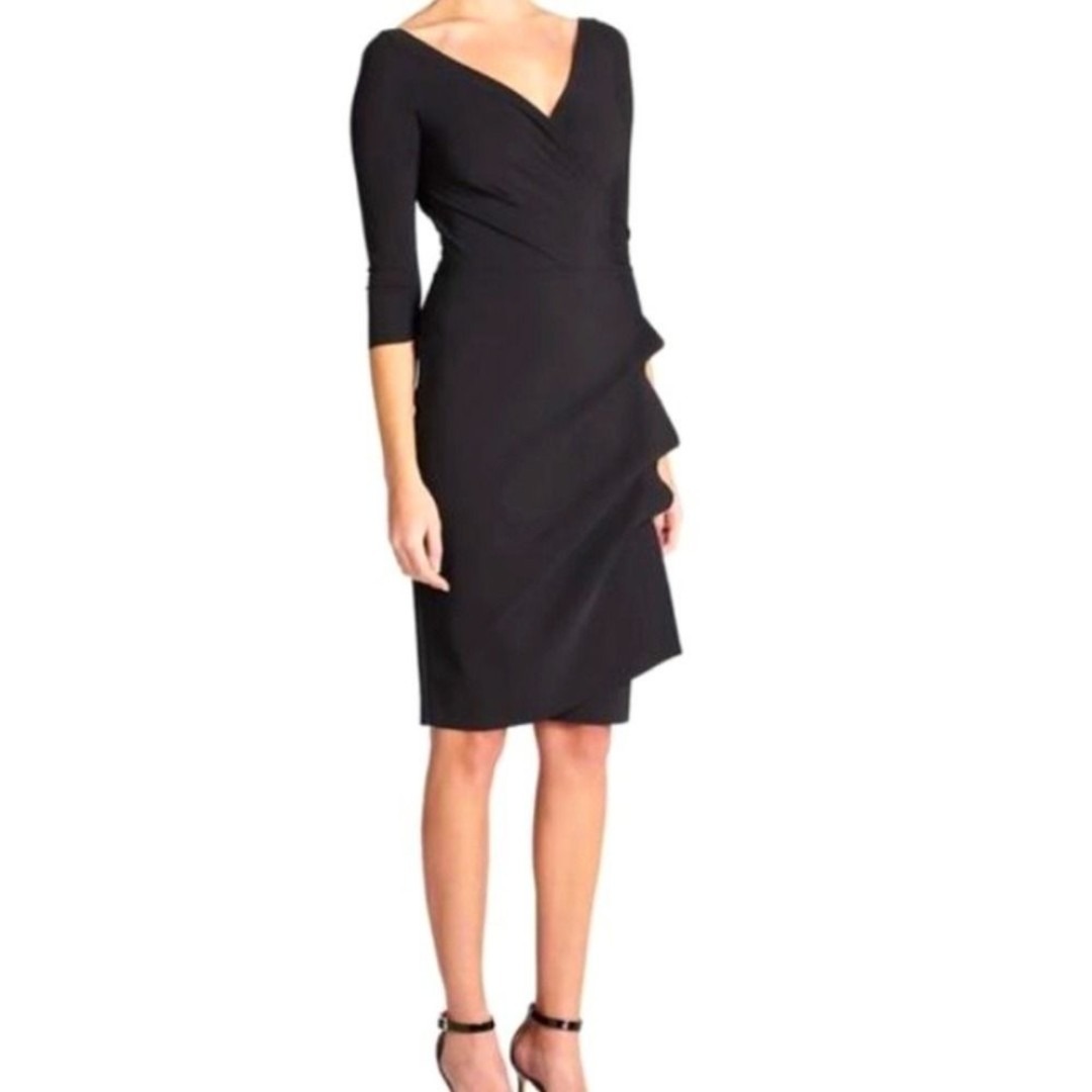 Chiara Boni La Petite Robe Florian Side Ruffle Dress Black Xs Sz 40